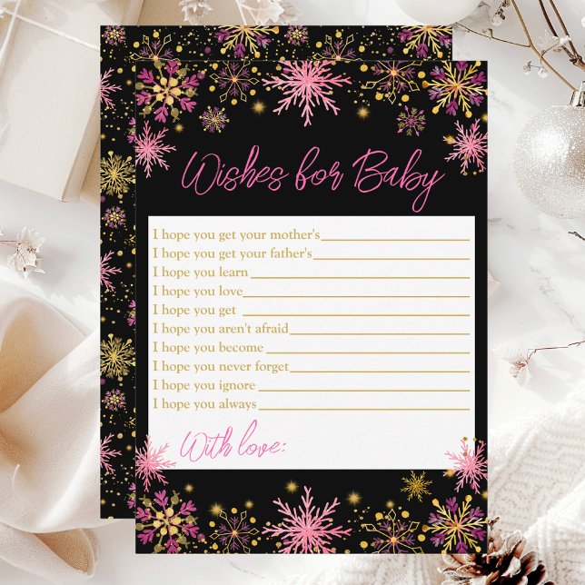 Gold and Pink Snowflakes Wishes For Baby Invitation (Creator Uploaded)