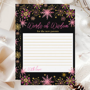 Gold and Pink Snowflakes Words of Wisdom Invitation