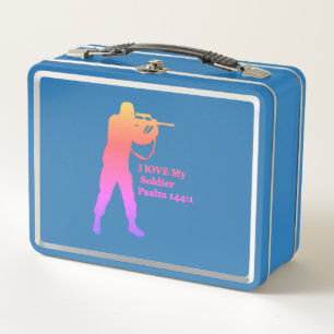 Gold and pink solder sniper metal lunch box