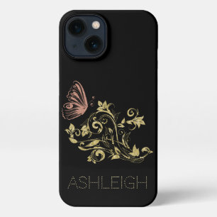 Gold and Pink Sparkle Butterfly Personalised iPhone 13 Case
