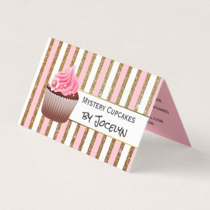 Gold and Pink Striped Bakery Folded Business Card