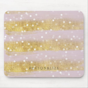 Gold and Pink Stripes Bokeh Confetti Mouse Mat