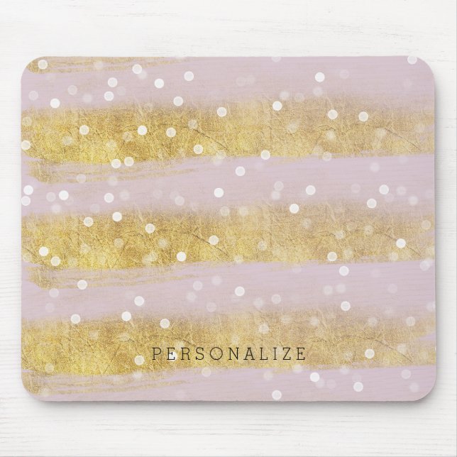 Gold and Pink Stripes Bokeh Confetti Mouse Mat (Front)