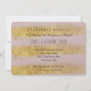 Gold and Pink Stripes Engagement Invitation