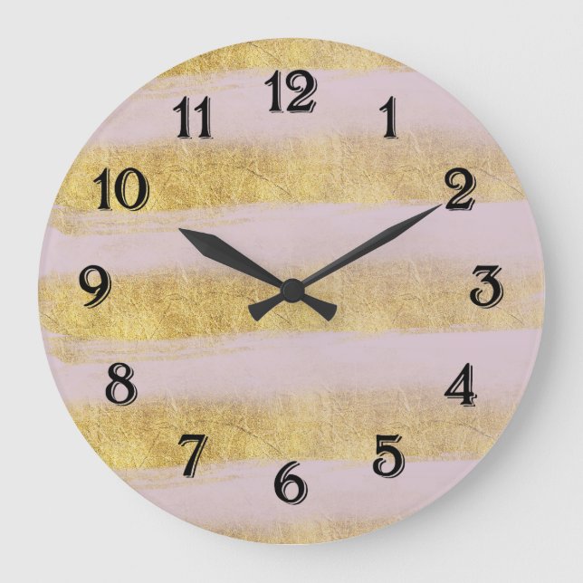 Gold and Pink Stripes Large Clock (Front)
