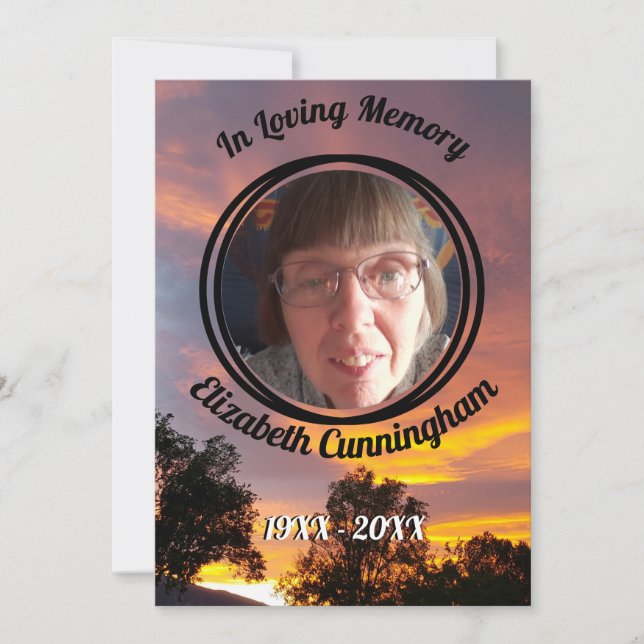 Gold and Pink Sunset Photo Memorial Program  Invitation (Front)