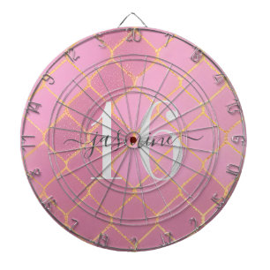 Gold and Pink Sweet Sixteen Name Dartboard
