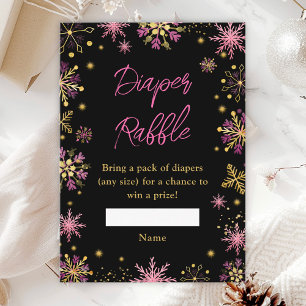 Gold and Pink Winter Snowflakes Diaper Raffle Enclosure Card