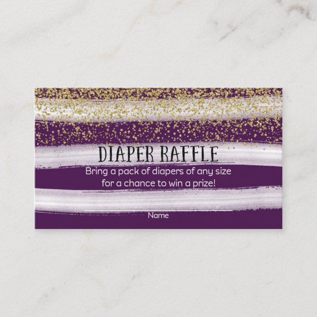 Gold and Plum Blue Baby Shower Diaper Raffle Enclosure Card (Front)