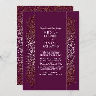 Gold and Plum Vintage Baby's Breath Wedding Invitation