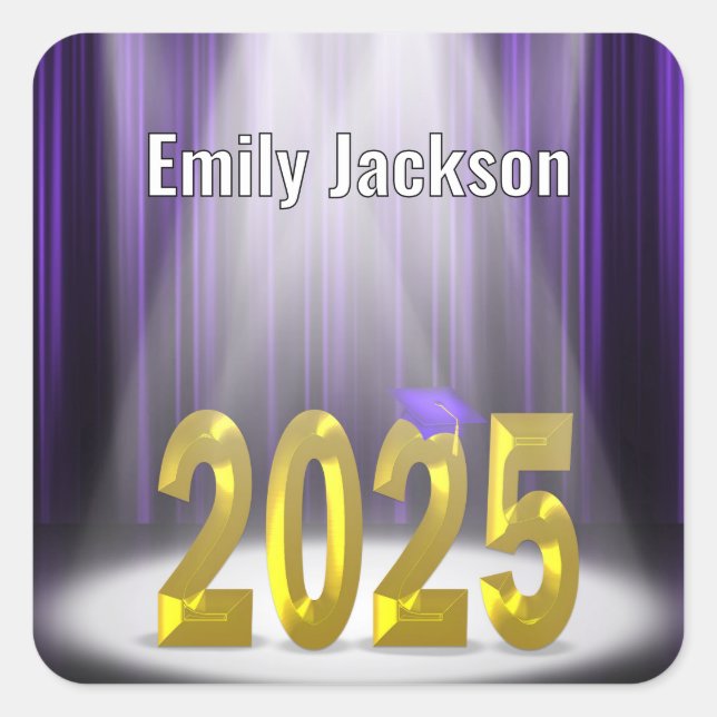 Gold and Purple 2025 Graduation  Square Sticker (Front)