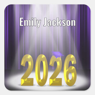 Gold and Purple 2025 Graduation  Square Sticker
