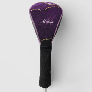 gold and purple agate monogram trendy  golf head cover