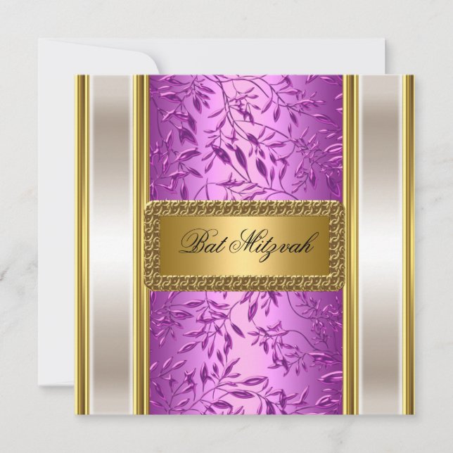 Gold and Purple Art Deco Bat Mitzvah  Invitation (Front)