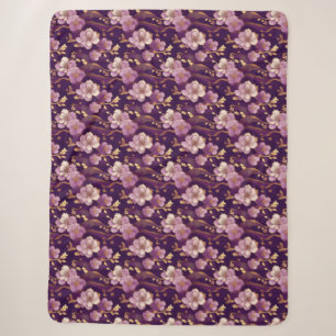 Gold and Purple Asian Floral Sherpa Blanket