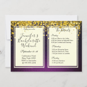 Gold and Purple Bachelorette Weekend Party Invitation