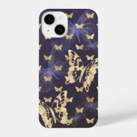 Gold and Purple Butterflies iPhone 14 Cases