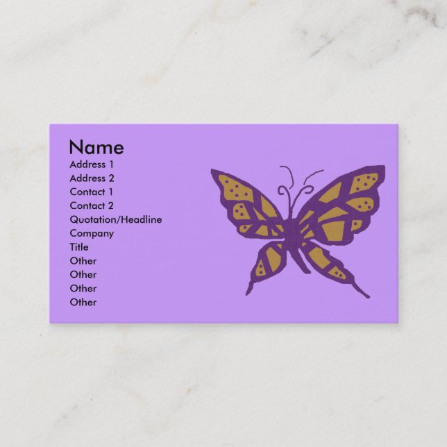 Gold and Purple butterfly  business cards (Front)