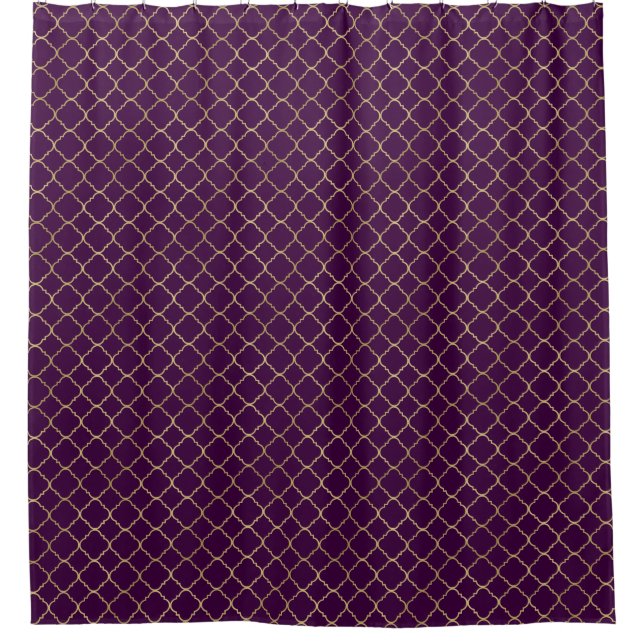 Gold and Purple Chic Quatrefoil Shower Curtain (Front)