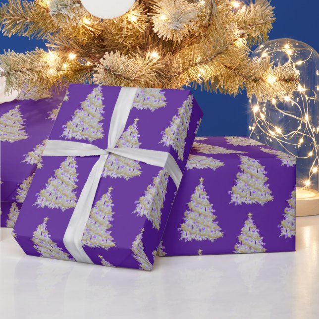 Gold and Purple Christmas Tree Wrapping Paper (Holidays)