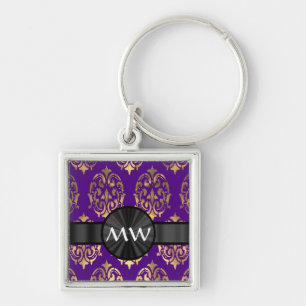 Gold and purple damask pattern key ring