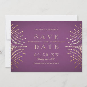 Gold and purple deco vintage wedding save the date