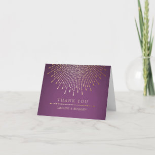 Gold and purple deco vintage wedding thank you card