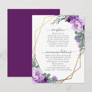 Gold and Purple Elegant Floral Wedding Details Enclosure Card