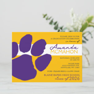Gold and Purple Elegant Pawprint (Photo Back) Invitation