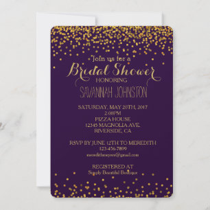 Gold and Purple Glam Confetti Dots bridal shower Invitation