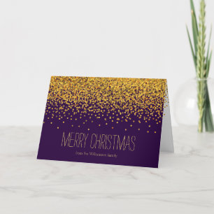 Gold and Purple Glam Confetti Dots Christmas Holiday Card