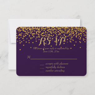 Gold and Purple Glam Confetti Dots RSVP Card