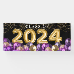 Gold and Purple Glitter Class of 2023 Graduation Banner