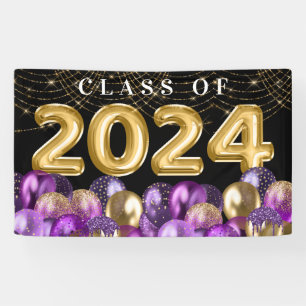 Gold and Purple Glitter Class of 2024 Graduation Banner