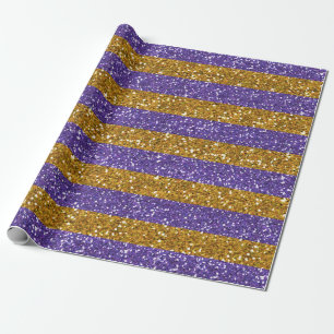 Gold and Purple Glitter Stripes Printed Wrapping Paper