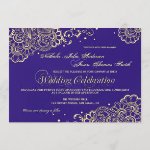 Gold and Purple Henna Lace Wedding Invitation