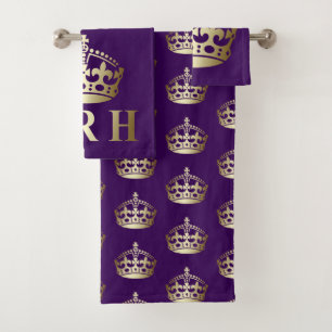 Gold and Purple HRH Royal Highness Crown Bath Towel Set