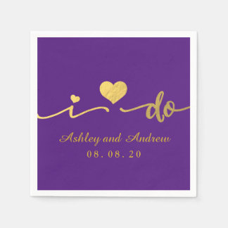 Gold and Purple I Do | Wedding Paper Napkin