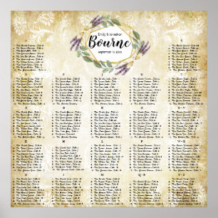 Gold and Purple Lavender Wedding Seating Chart