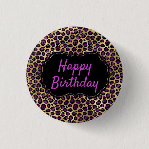 Gold and Purple Leopard Print Birthday 3 Cm Round Badge