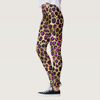 Gold and Purple Leopard Womens Print Leggings