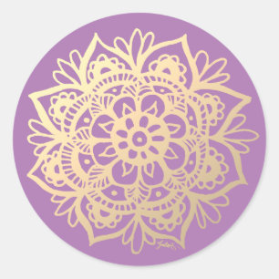 Gold and Purple Mandala Flower Classic Round Sticker
