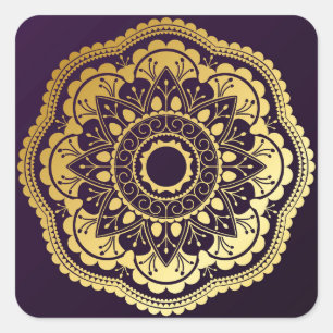 Gold and Purple Mandala Square Sticker
