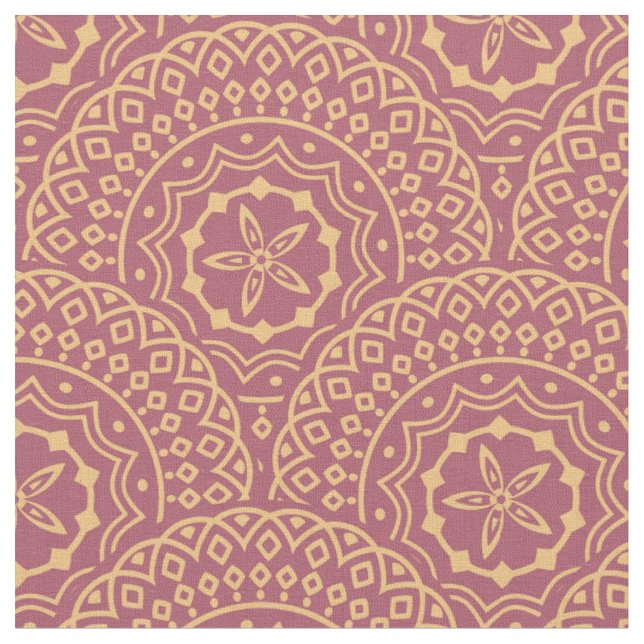 Gold and purple mandala waves pattern fabric (Close Up)