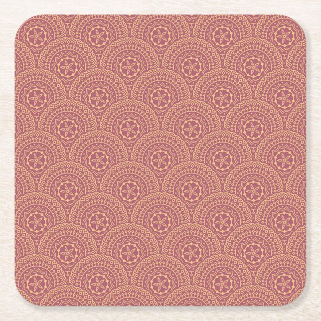 Gold and purple mandala waves pattern square paper coaster (Front)