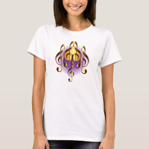 Gold and Purple Musical Heart Design T-Shirt
