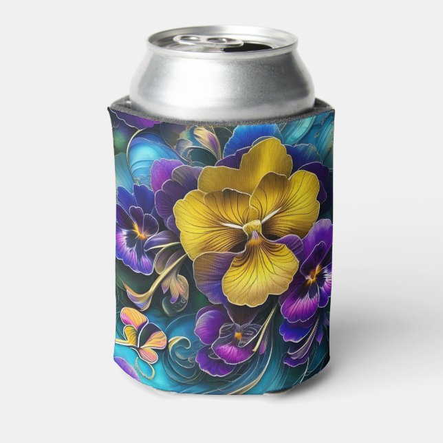 Gold and Purple Pansy Patch Can Cooler (Can Back)