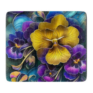Gold and Purple Pansy Patch Cutting Board