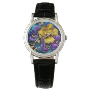 Gold and Purple Pansy Patch Watch