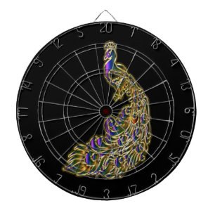 Gold and purple peacock glimmering brightly dartboard